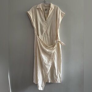 Light Cream Striped Wrap Midi Dress - Women